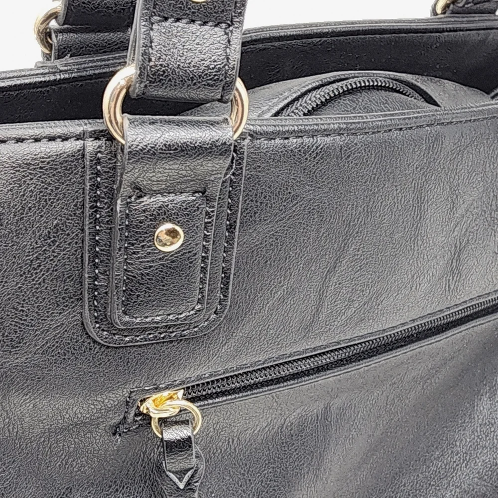 INC International Concepts Core Riverton Satchel Black Faux‎ Leather Bag